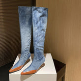 Boots New High Quality Denim Boots Pointed Toe Wide-BS01011-Veeddydropshipping